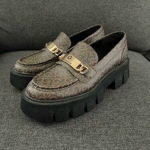 GBG Los Angeles Brown Patterned Platform Loafers with Gold Hardware
